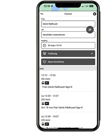 Bild på hur man söker resa i X-trafiks app